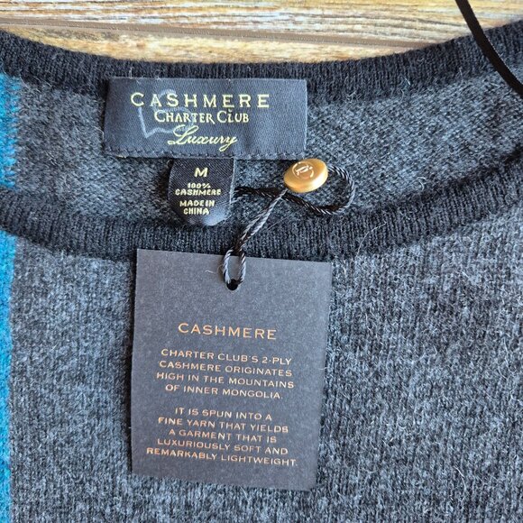 NWT Charter Club Luxury 100% Cashmere Color-block Crew Neck Sweater - Picture 8 of 12